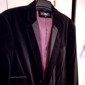 Men’s Velvet Blazer XL Black Rivet Suit Jacket Single Button Fully Lined